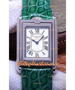 Cartier Tank Reversible Reloj Réplica Cuarzo Suizo en Caja Acero - Correa Verde