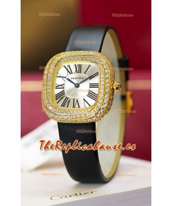 Coussin De Cartier Oro Amarillo Reloj Réplica Suizo Correa Negra