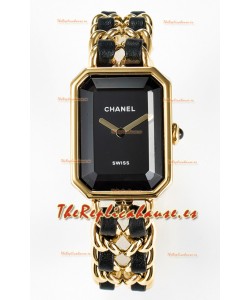 Chanel Premiere Edition Originale Cadenas en Negro y Oro Reloj Cuarzo Suizo