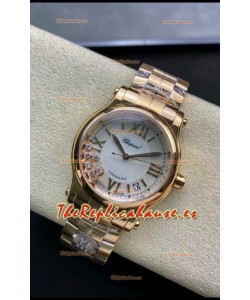 Chopard Happy Sport Reloj Espejo 1:1 Suizo Automático Reloj Réplica 36MM en Caja Oro Rosado Dial Blanco