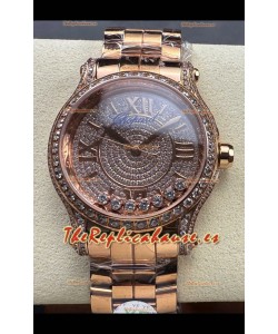 Chopard Happy Sport Super Clone Reloj Automático 36MM en Caja Oro Rosado Dial Moissanitas
