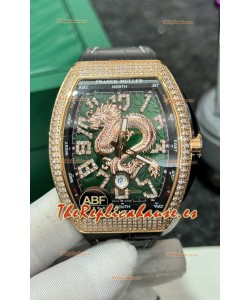 Franck Muller Vanguard Yachting Dragon V45 Dial Verde con Bisel en Oro de Diamantes Réplica Suiza