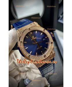 Hublot Classic Fusion Diamonds Rose Gold Steel Dial Azul Reloj Réplica Suizo 1:1 Calidad Espejo