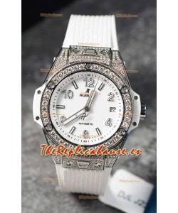 Hublot Big Bang One Click Caja Pavimentada de Moissanitas Reloj Réplica Suizo Dial Blanco