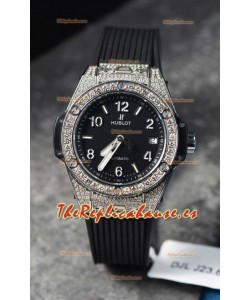 Hublot Big Bang One Click Caja Pavimentada de Moissanitas Reloj Réplica Suizo Dial Negro