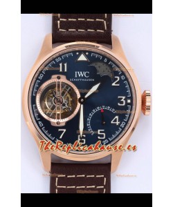 IWC Portuguese Genuine Swiss Movimiento Tourbillon Reloj Oro Rosado en Dial Azul 