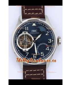 IWC Portuguese Genuine Swiss Movimiento Tourbillon Reloj Acero en Dial Azul 