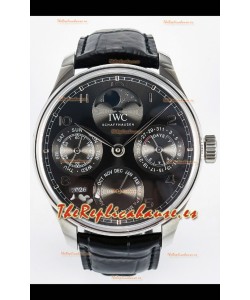 IWC Super Clone Portuguese Perpetual Calendar Caja Acero Dial Blanco Reloj Réplica