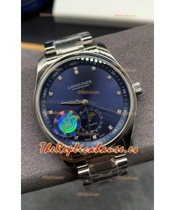 Largoines Master Collection Automatic Moonphase Dial Azul Reloj Réplica Suizo Correa Acero