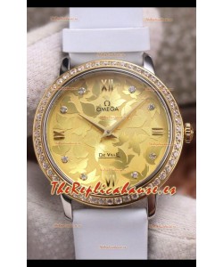 Omega De Ville Floral Dial Movimiento de Cuarzo Suizo Caja en Dos Tonos - Dial Oro