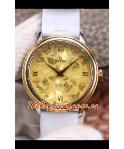 Omega De Ville Floral Dial Movimiento de Cuarzo Suizo Caja en Dos Tonos - Dial Oro