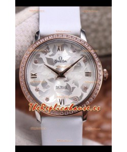 Omega De Ville Floral Dial Movimiento de Cuarzo Suizo Caja en Dos Tonos - Dial Acero