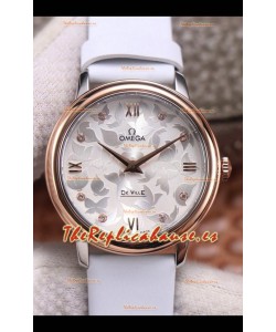 Omega De Ville Floral Dial Movimiento de Cuarzo Suizo Caja en Dos Tonos - Dial Acero