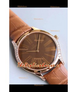 Omega De Ville Tresor Edition Cuarzo Suizo Watch 36MM Caja Oro Rosado Dial Marrón