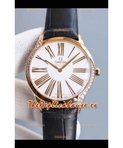 Omega De Ville Tresor Edition Cuarzo Suizo Watch 36MM Caja Oro Rosado Dial Blanco
