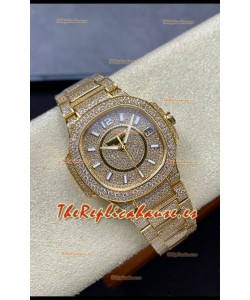 Patek Philippe Nautilus 7010 Pavimentado en Diamantes Oro Amarillo 32MM Réplica Espejo 1:1 - Diamantes Genuinos
