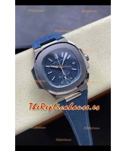 Patek Philippe Nautilus 5980/60G-001 Caja Acero 904L en Dial Azul Correa de Tela - Réplica Espejo 1:1