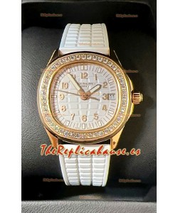 Patek Philippe Superclone Aquanaut 5072R Reloj Pavimentado en Moissanitas en Caja Oro Rosado