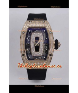 Richard Mille Super Clone RM07-01 Pavimentado en Diamantes 904L Caja Oro Rosado Automatic Reloj Réplica