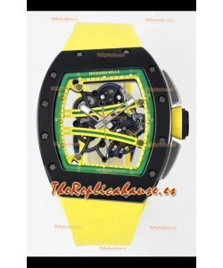 Richard Mille Super Clone RM61-01 Cerámica Negra Correa Amarilla Reloj Réplica Suizo