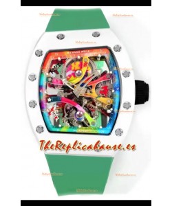 Richard Mille Super Clone RM68-01 Blanco Caja Cerámica Correa Verde Tourbillon Réplica Suiza
