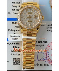 Reloj Rolex Day Date Super Clone Chapado en Oro Amarillo Personalizado Modificado con Diamantes Pavimentados