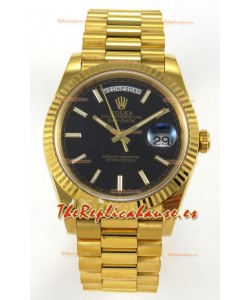 Rolex Day Date Super Clone Dial Negro Diseño Panal Abejas 40MM 220 Gramos Reloj Réplica Suizo