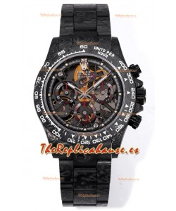 Rolex Daytona Blaken Carbono Negro Reloj Réplica Suizo Espejo 1:1 Dial Skeleton Movimiento Cal.4130