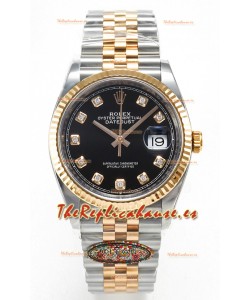 Rolex Super Clone Datejust ETA 3235 Movement 36MM Reloj Dos Tonos Oro Rosado Dial Negro