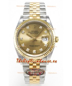 Rolex Super Clone Datejust ETA 3235 Movement 36MM Reloj Suizo Dos Tonos Oro Amarillo Dial Oro