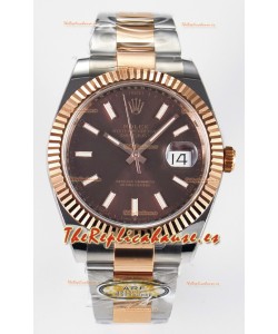 Rolex Super Clone Datejust ETA 3235 Movement 41MM Reloj Chapado Oro Rosado Dos Tonos Dial Marrón