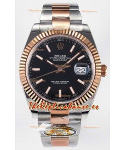 Rolex Super Clone Datejust ETA 3235 Movement 41MM Reloj Chapado en Oro Rosado Dos Tonos Dial Negro