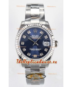 Rolex Super Clone Datejust ETA 2688 Movement 31MM Reloj Acero Inoxidable Dial Azul Diamantes