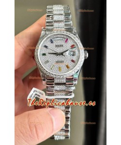 Rolex Day Date Super Clone Chapado Oro Blanco Reloj Personalizado y Modificado con Pavimentado en Diamantes