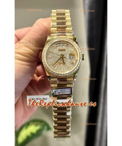 Rolex Day Date Super Clone Chapado Oro Amarillo Reloj Personalizado y Modificado con Pavimentado en Diamantes