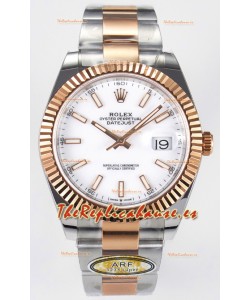 Rolex Super Clone Datejust ETA 3235 Movement 41MM Reloj Chapado en Oro Rosado Dos Tonos Dial Blanco