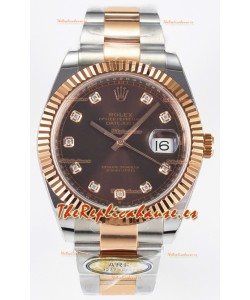 Rolex Super Clone Datejust ETA 3235 Movement 41MM Reloj Chapado Oro Rosado Dos Tonos Dial Marrón