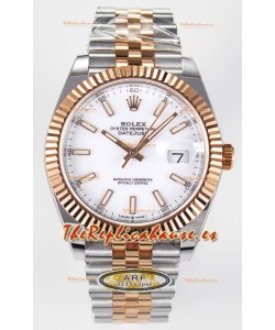 Rolex Super Clone Datejust ETA 3235 Movement 41MM Reloj Chapado en Oro Rosado Dos Tonos Dial Blanco