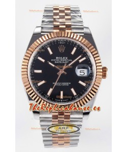 Rolex Super Clone Datejust ETA 3235 Movement 41MM Reloj Chapado en Oro Rosado Dos Tonos Dial Negro