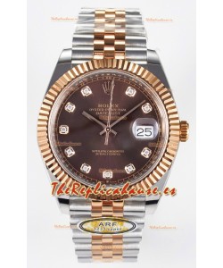 Rolex Super Clone Datejust ETA 3235 Movement 41MM Reloj Chapado Oro Rosado Dos Tonos Dial Marrón
