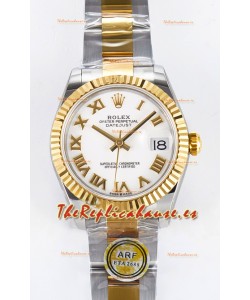 Rolex Super Clone Datejust ETA 2688 Movement 31MM Oro Amarillo Dos Tonos Suizo Dial Blanco