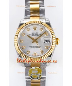 Rolex Super Clone Datejust ETA 2688 Movement 31MM Oro Amarillo Dos Tonos Suizo Dial Plateado