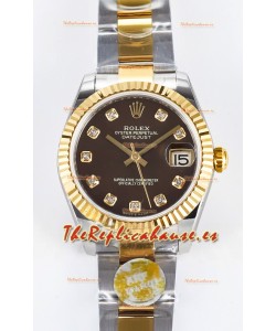 Rolex Super Clone Datejust ETA 2688 Movement 31MM Oro Amarillo Dos Tonos Suizo Dial Marrón