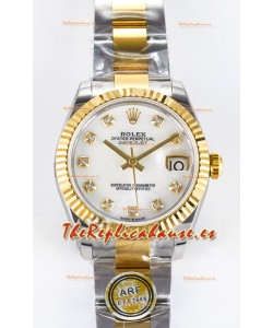 Rolex Super Clone Datejust ETA 2688 Movement 31MM Oro Amarillo Dos Tonos Suizo Dial Perla