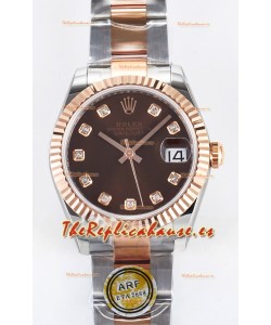 Rolex Super Clone Datejust ETA 2688 Movement 31MM Oro Rosado Dos Tonos Suizo Dial Marrón