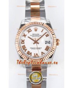 Rolex Super Clone Datejust ETA 2688 Movement 31MM Oro Rosado Dos Tonos Suizo Dial Blanco