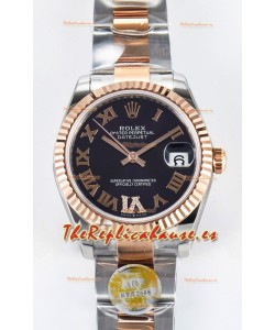 Rolex Super Clone Datejust ETA 2688 Movement 31MM Oro Rosado Dos Tonos Suizo Dial Negro