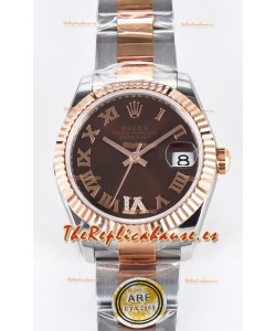 Rolex Super Clone Datejust ETA 2688 Movement 31MM Oro Rosado Dos Tonos Suizo Dial Marrón