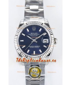 Rolex Super Clone Datejust ETA 2688 Movement 31MM Reloj Acero Inoxidable Dial Azul