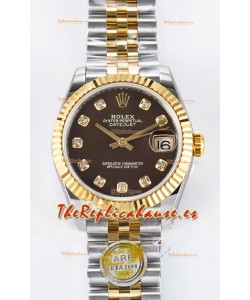 Rolex Super Clone Datejust ETA 2688 Movement 31MM Oro Amarillo Dos Tonos Dial Marrón